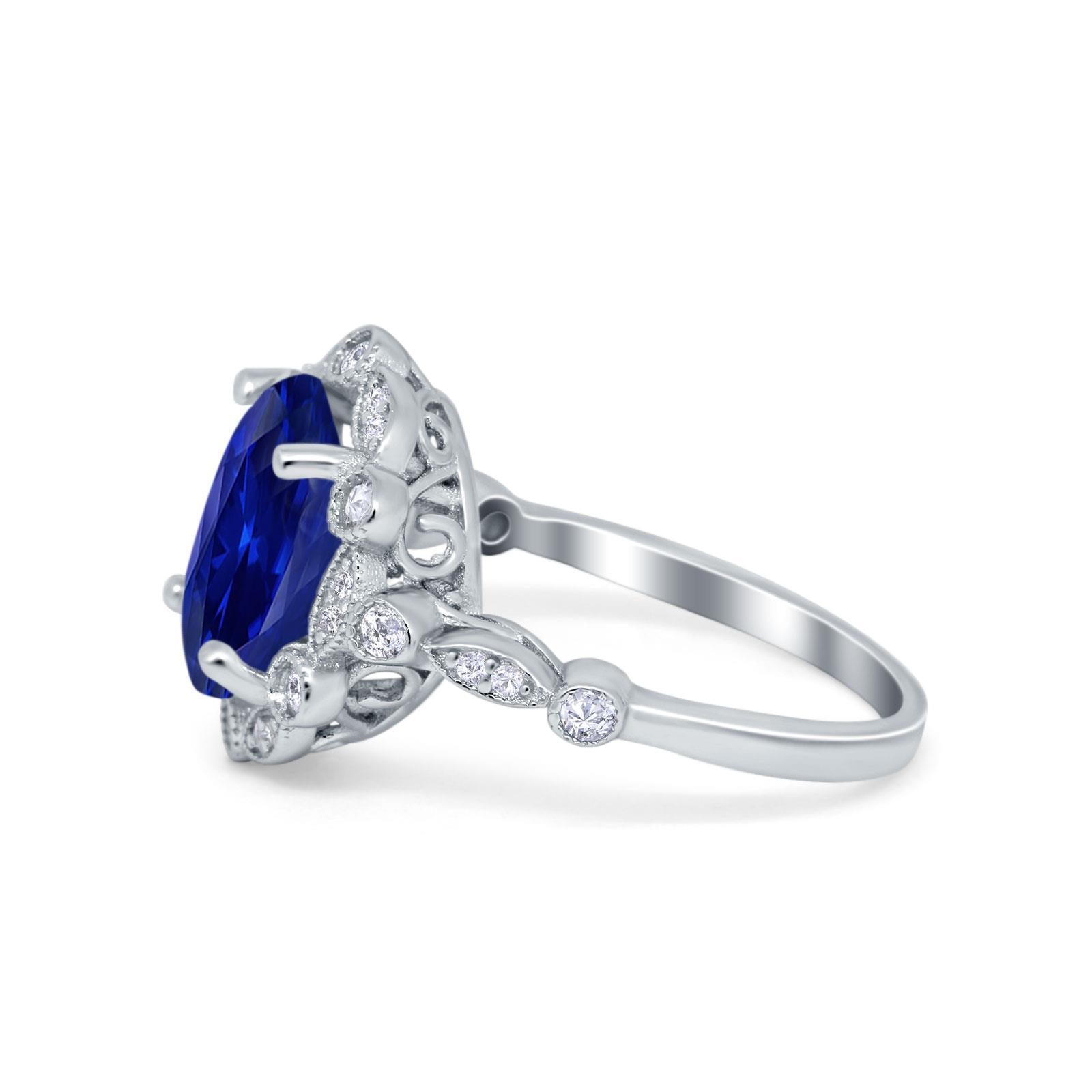 Large Oval Art Deco Wedding Ring Simulated Cubic Zirconia 925 Sterling Silver