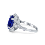 Large Oval Art Deco Wedding Ring Simulated Cubic Zirconia 925 Sterling Silver