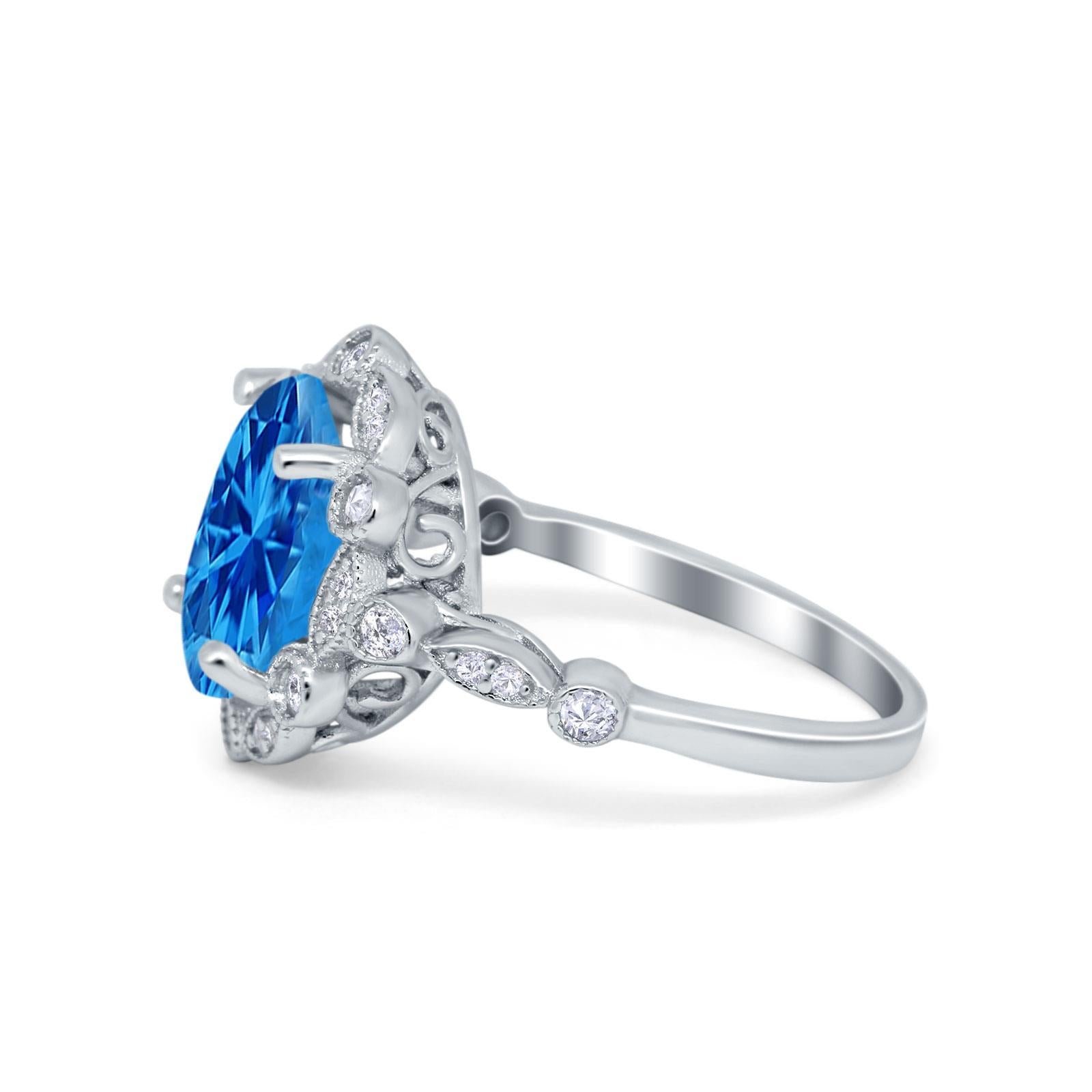 Large Oval Art Deco Wedding Ring Simulated Cubic Zirconia 925 Sterling Silver