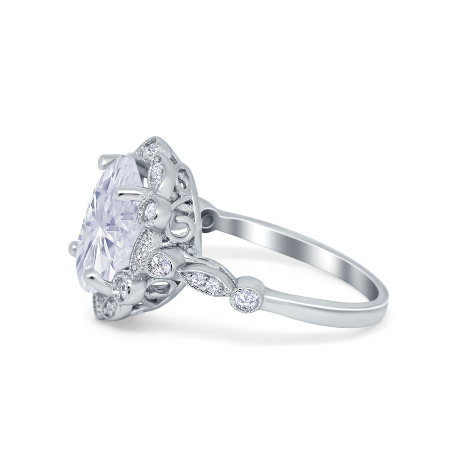 Large Oval Art Deco Wedding Ring Simulated Cubic Zirconia 925 Sterling Silver