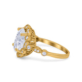 Large Oval Art Deco Wedding Ring Simulated Cubic Zirconia 925 Sterling Silver