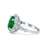 Large Oval Art Deco Wedding Ring Simulated Cubic Zirconia 925 Sterling Silver