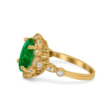 Large Oval Art Deco Wedding Ring Simulated Cubic Zirconia 925 Sterling Silver