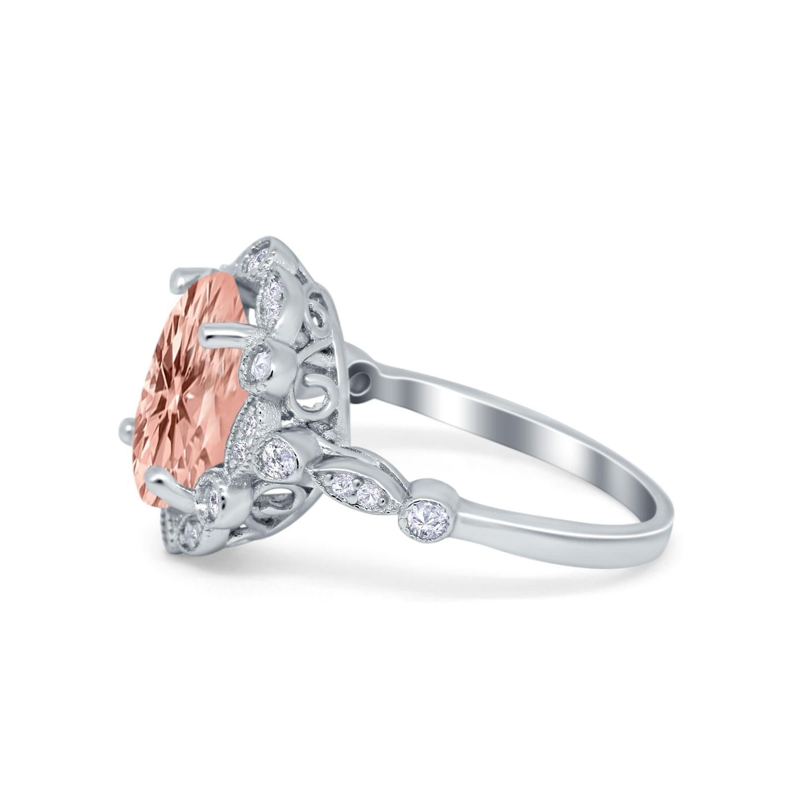 Large Oval Art Deco Wedding Ring Simulated Cubic Zirconia 925 Sterling Silver