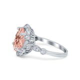 Large Oval Art Deco Wedding Ring Simulated Cubic Zirconia 925 Sterling Silver