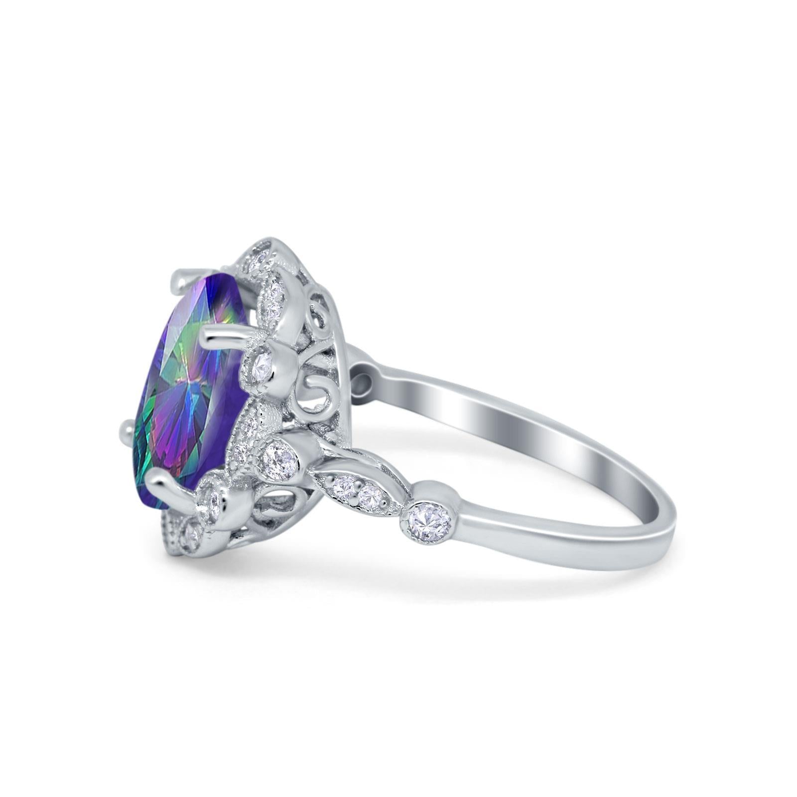 Large Oval Art Deco Wedding Ring Simulated Cubic Zirconia 925 Sterling Silver