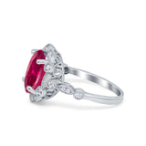 Large Oval Art Deco Wedding Ring Simulated Cubic Zirconia 925 Sterling Silver