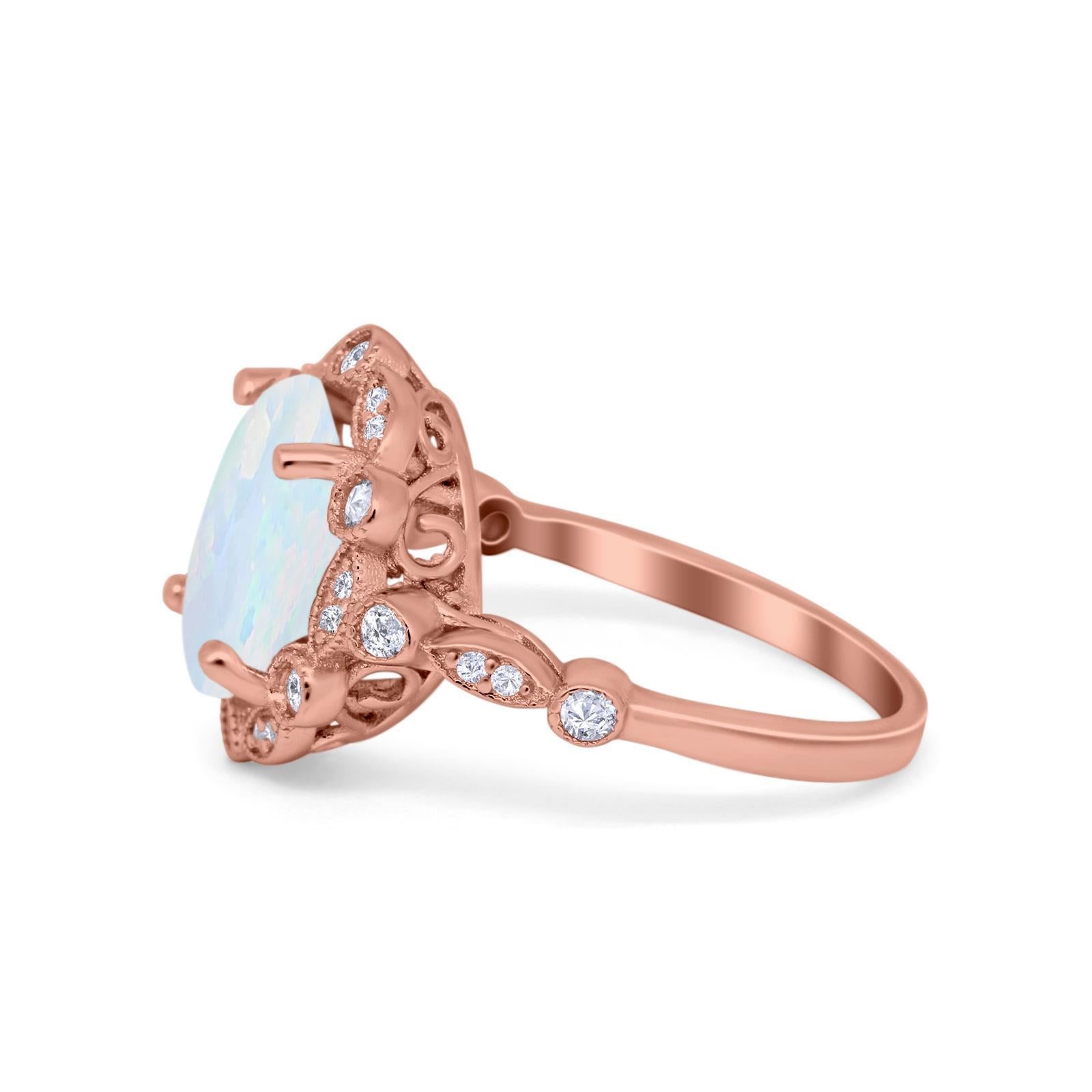 Large Oval Art Deco Wedding Ring Simulated Cubic Zirconia 925 Sterling Silver