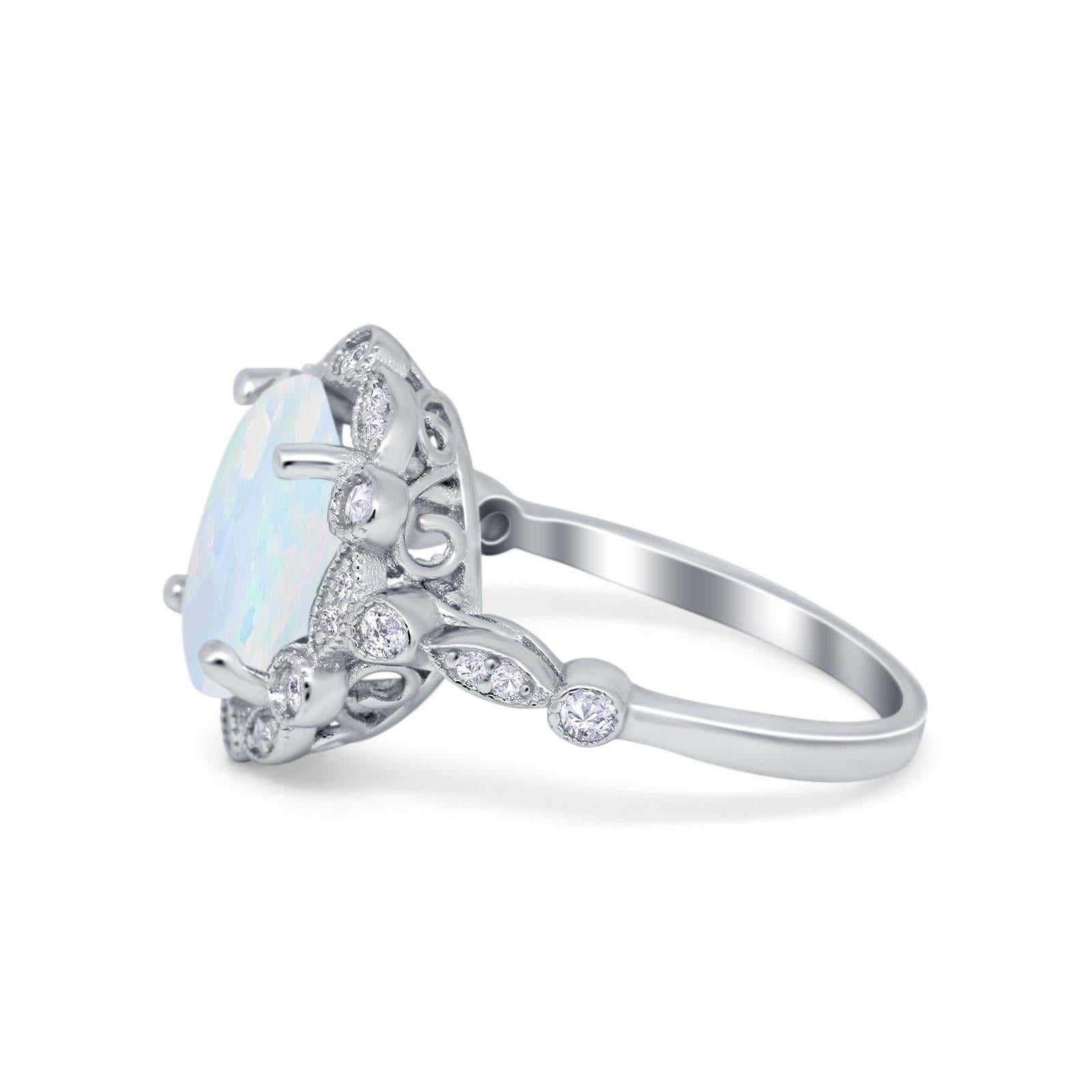 Large Oval Art Deco Wedding Ring Simulated Cubic Zirconia 925 Sterling Silver