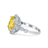 Large Oval Art Deco Wedding Ring Simulated Cubic Zirconia 925 Sterling Silver