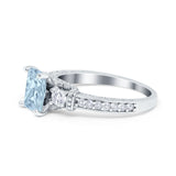 Three Stone Engagement Ring Radiant Simulated Cubic Zirconia 925 Sterling Silver