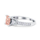 Three Stone Engagement Ring Radiant Simulated Cubic Zirconia 925 Sterling Silver