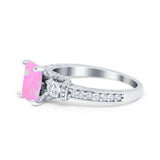 Three Stone Engagement Ring Radiant Simulated Cubic Zirconia 925 Sterling Silver