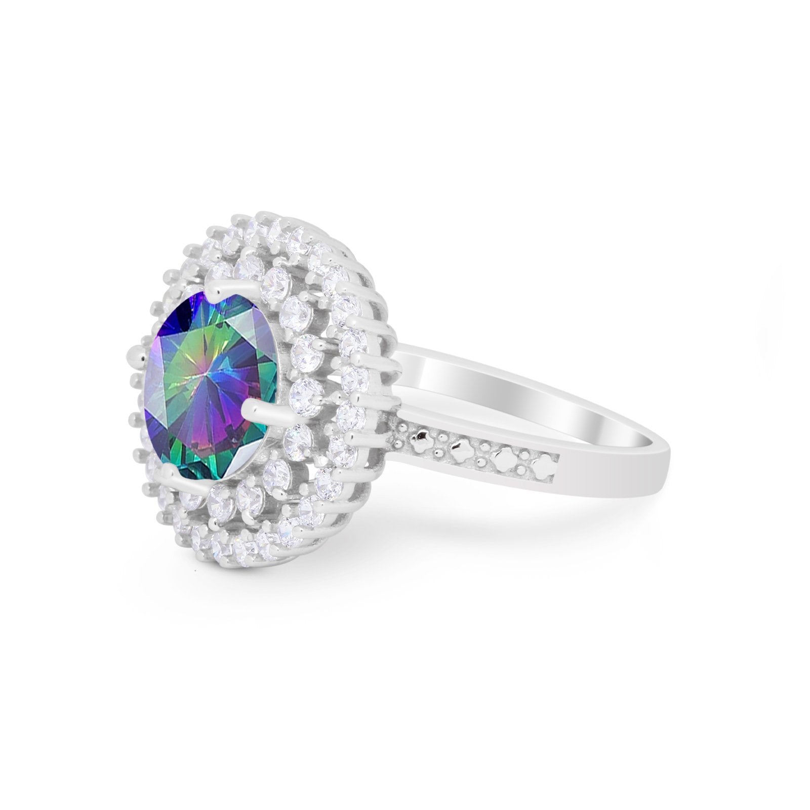 Halo Cocktail Wedding Engagement Ring Round Cubic Zirconia 925 Sterling Silver