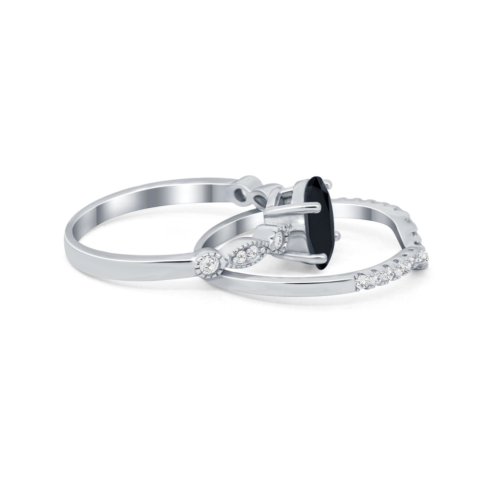Two Piece Wedding Ring Band Round Simulated Cubic Zirconia 925 Sterling Silver