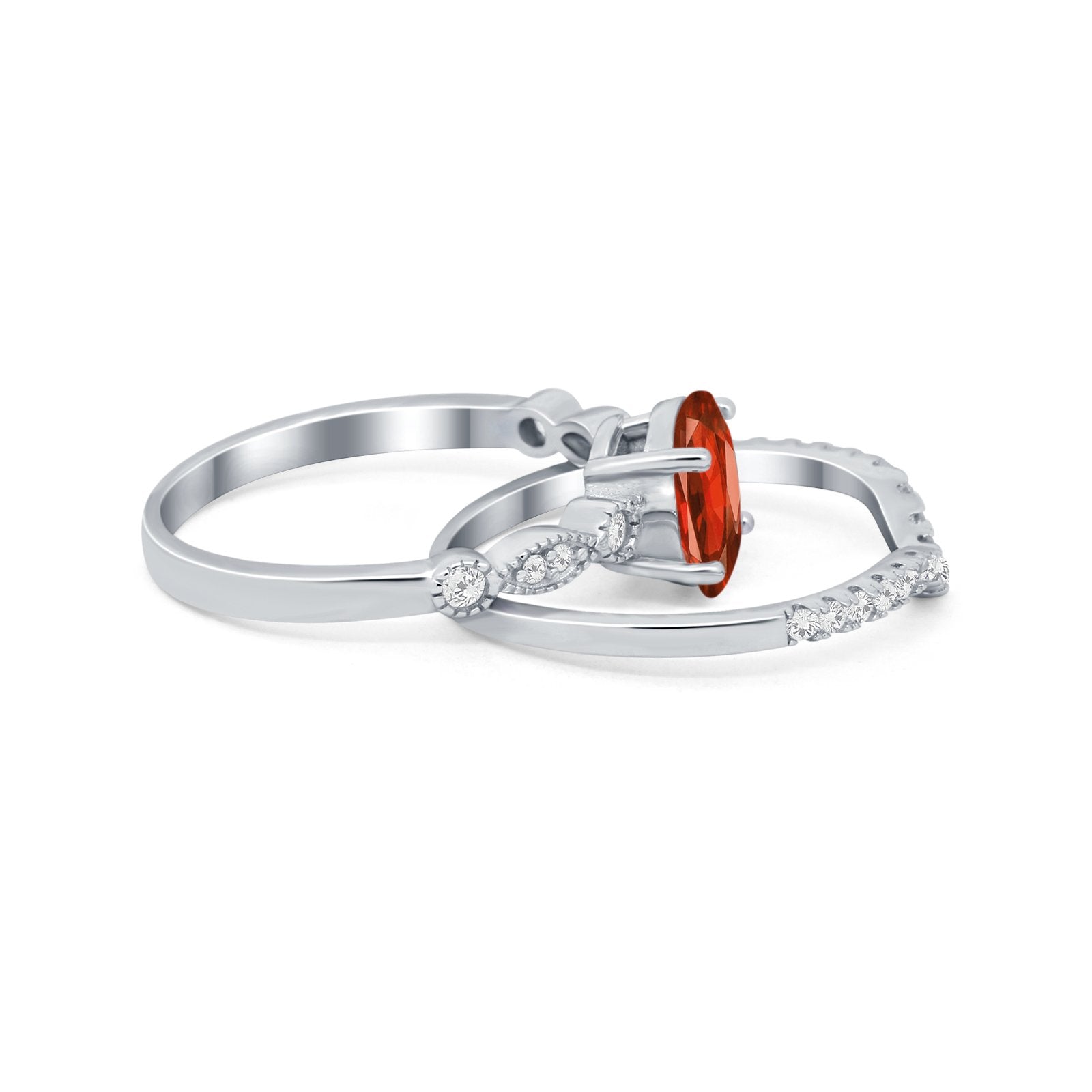 Two Piece Wedding Ring Band Round Simulated Cubic Zirconia 925 Sterling Silver