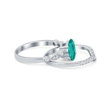 Two Piece Wedding Ring Band Round Simulated Cubic Zirconia 925 Sterling Silver