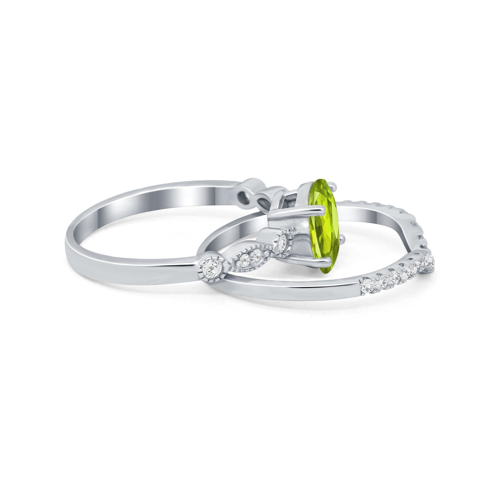 Two Piece Wedding Ring Band Round Simulated Cubic Zirconia 925 Sterling Silver