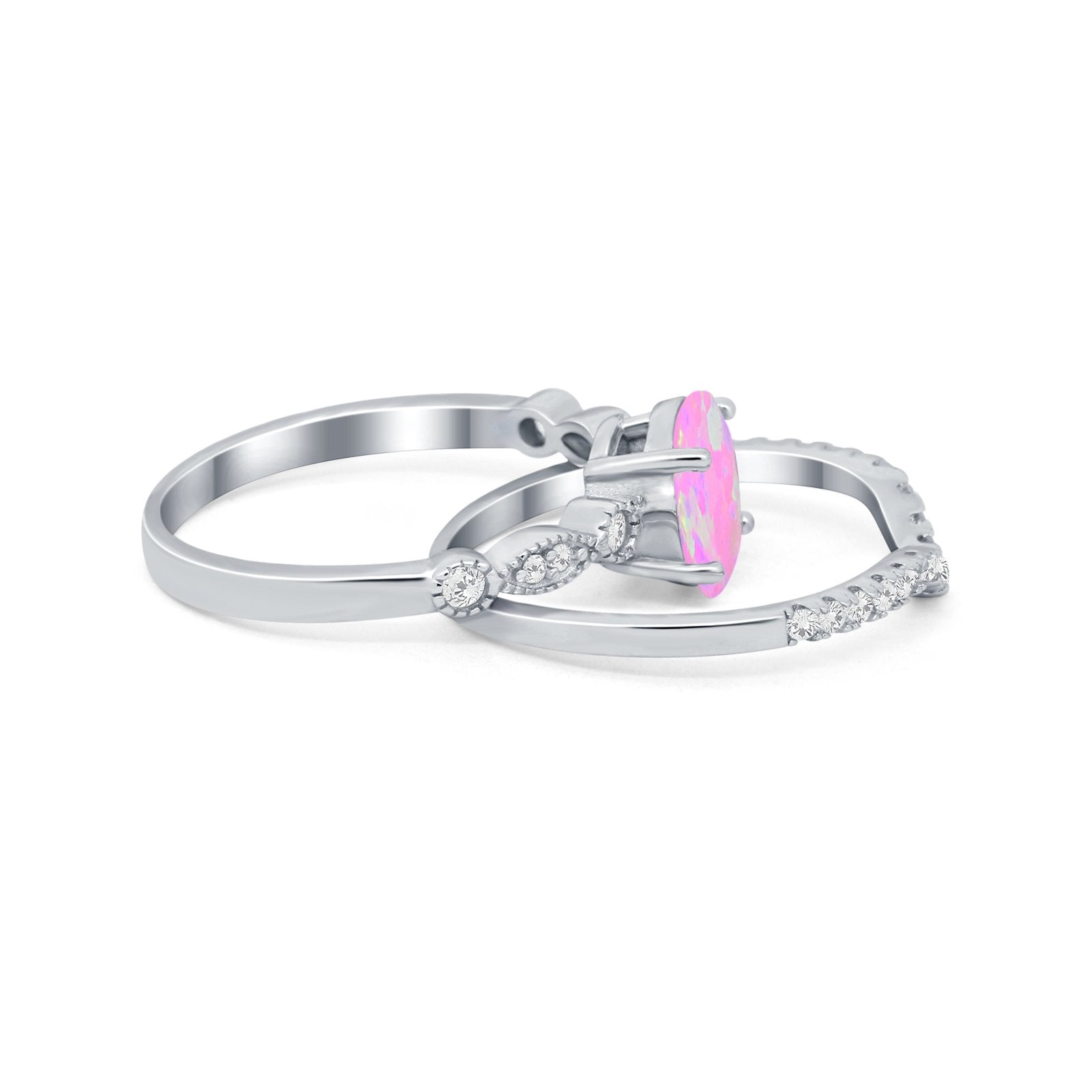 Two Piece Wedding Ring Band Round Simulated Cubic Zirconia 925 Sterling Silver