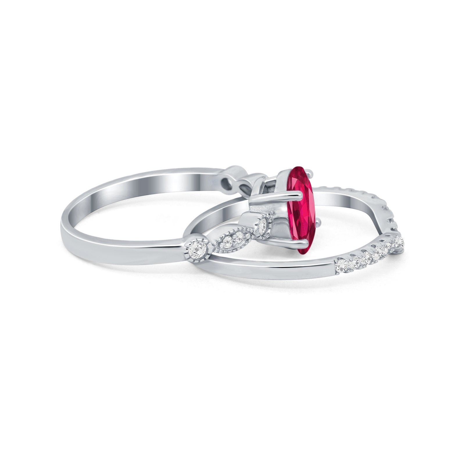 Two Piece Wedding Ring Band Round Simulated Cubic Zirconia 925 Sterling Silver