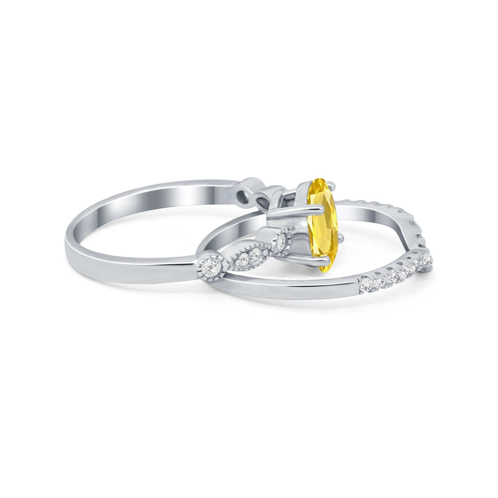 Two Piece Wedding Ring Band Round Simulated Cubic Zirconia 925 Sterling Silver