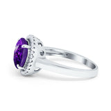 Halo Engagement Ring Large Round Simulated Cubic Zirconia 925 Sterling Silver