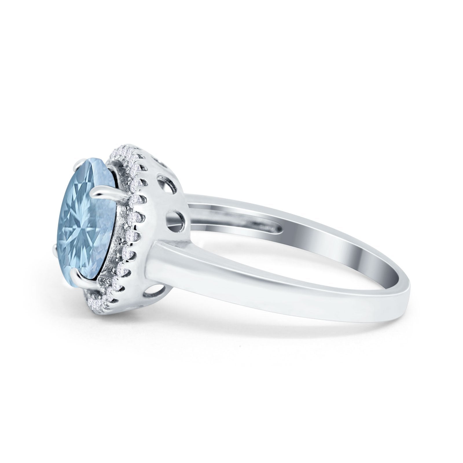 Halo Engagement Ring Large Round Simulated Cubic Zirconia 925 Sterling Silver