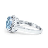 Halo Engagement Ring Large Round Simulated Cubic Zirconia 925 Sterling Silver