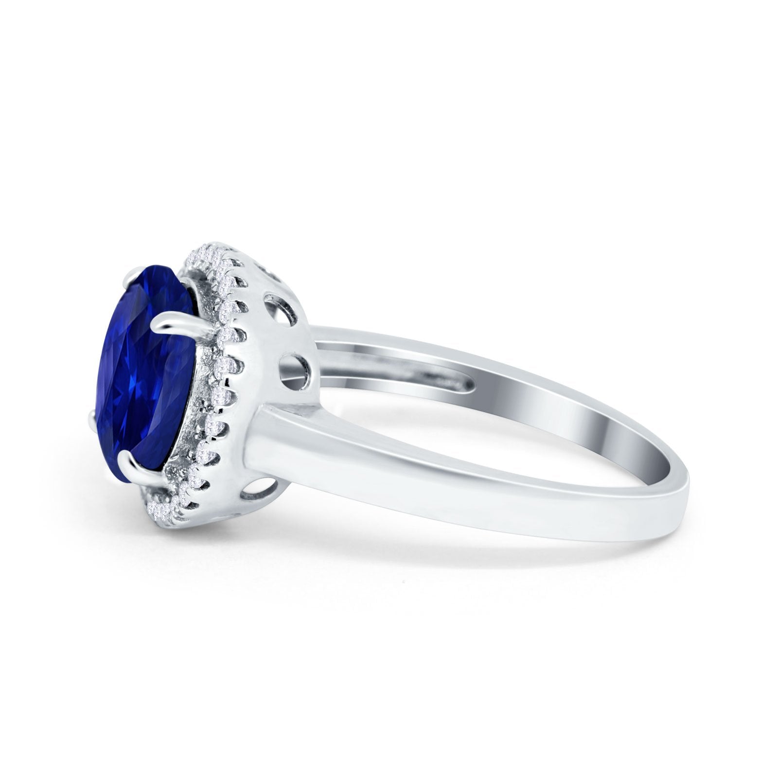 Halo Engagement Ring Large Round Simulated Cubic Zirconia 925 Sterling Silver