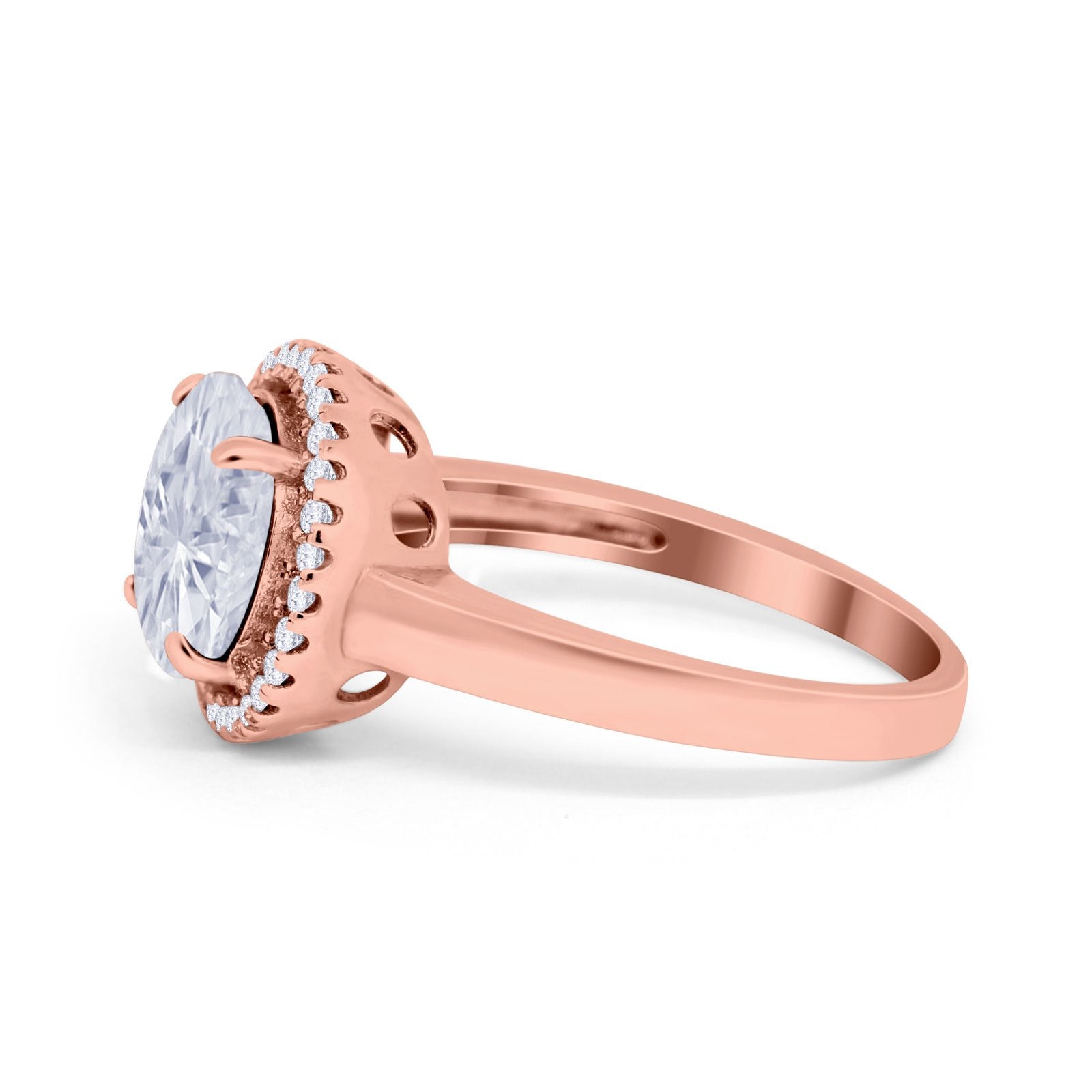 Halo Engagement Ring Large Round Simulated Cubic Zirconia 925 Sterling Silver