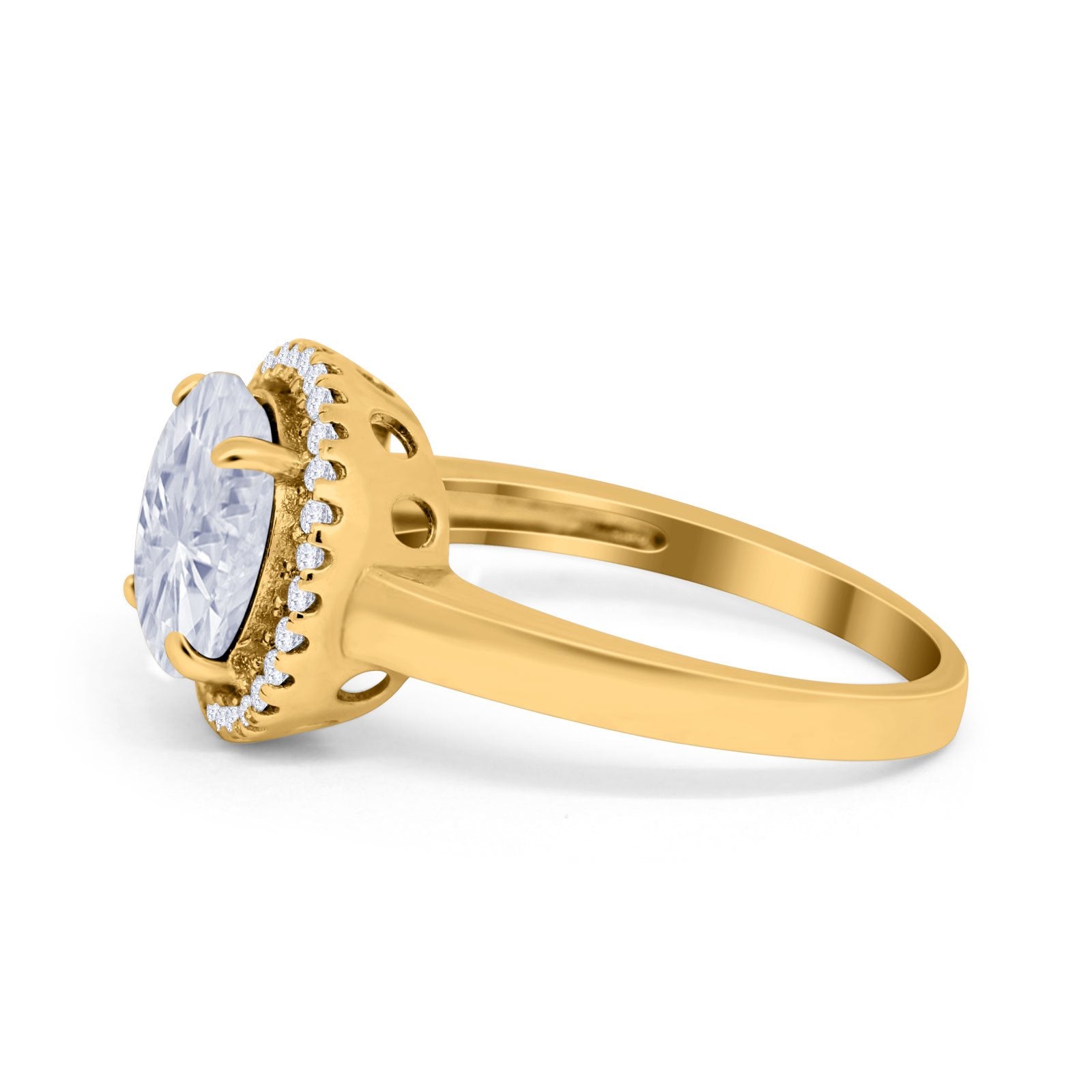 Halo Engagement Ring Large Round Simulated Cubic Zirconia 925 Sterling Silver