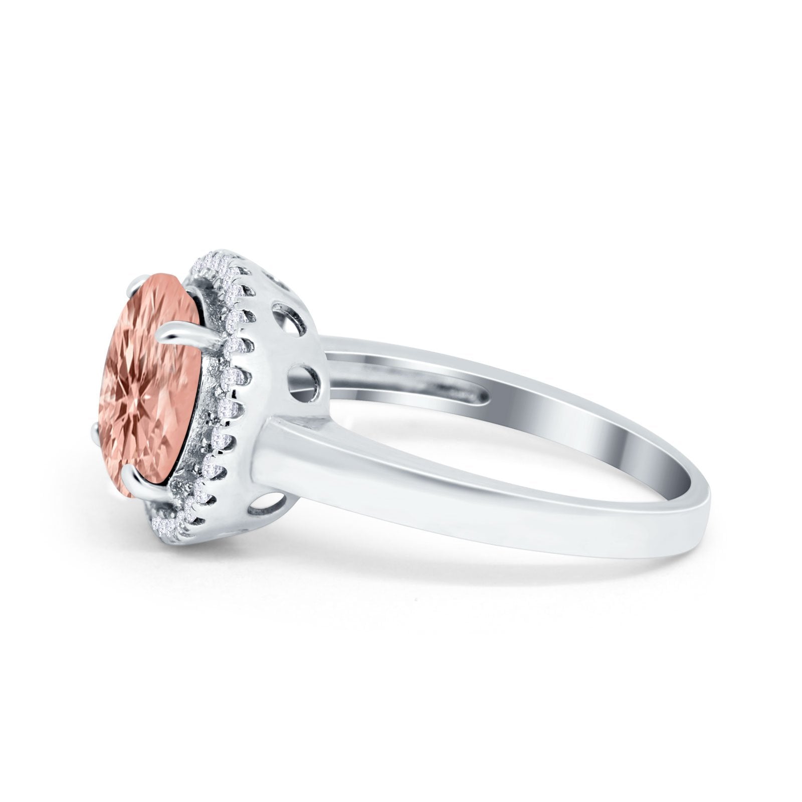 Halo Engagement Ring Large Round Simulated Cubic Zirconia 925 Sterling Silver