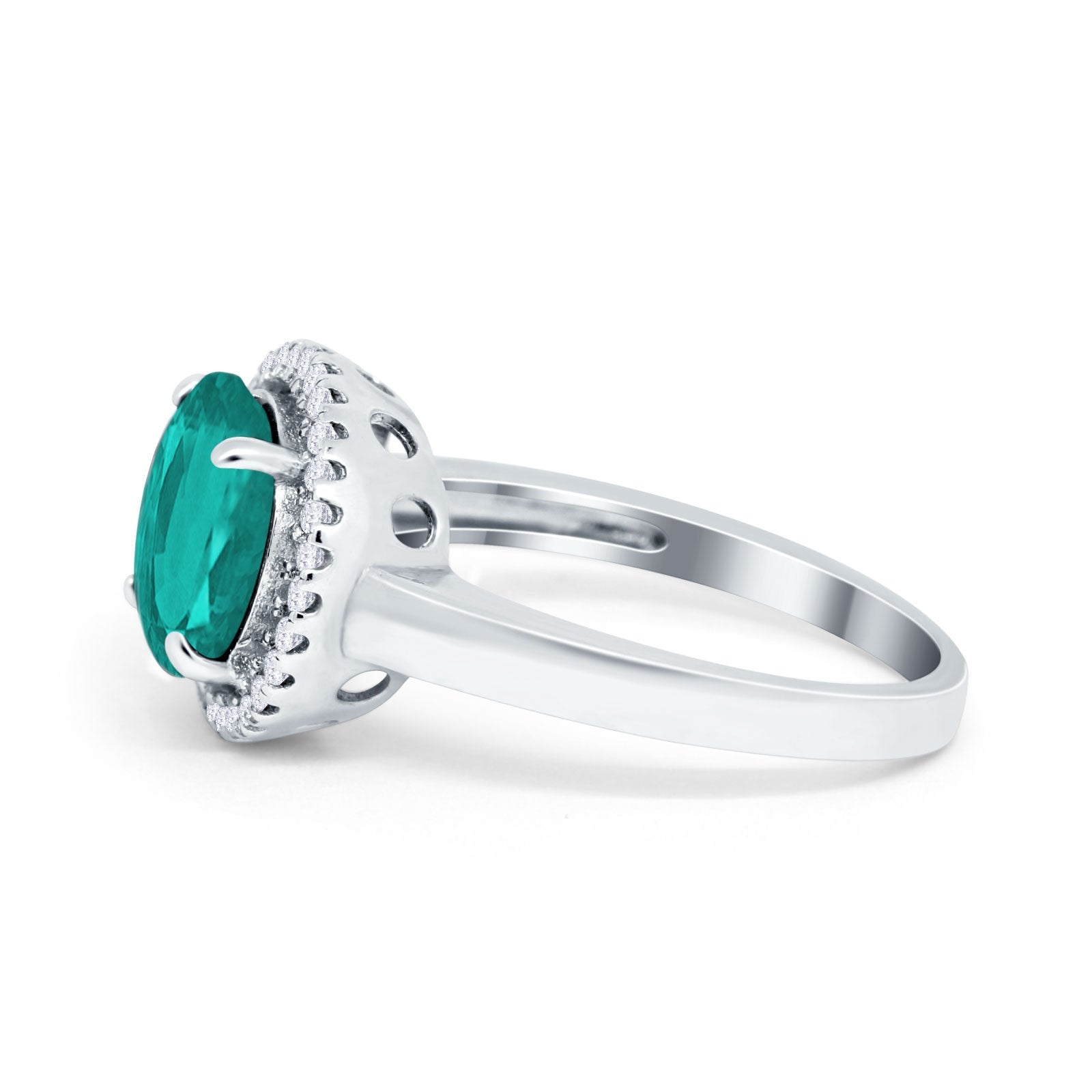 Halo Engagement Ring Large Round Simulated Cubic Zirconia 925 Sterling Silver