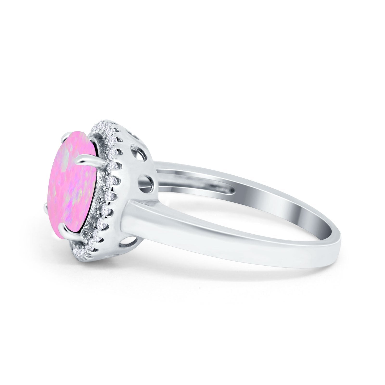 Halo Engagement Ring Large Round Simulated Cubic Zirconia 925 Sterling Silver