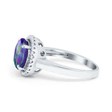 Halo Engagement Ring Large Round Simulated Cubic Zirconia 925 Sterling Silver