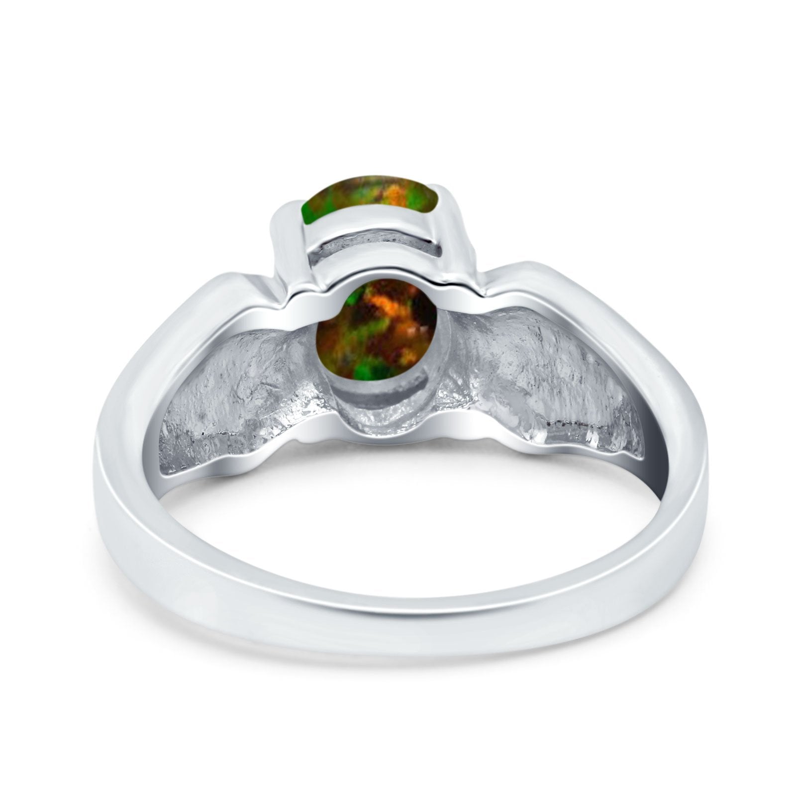 Three Stone Vintage Style Oval Art Deco Created White Opal Wedding Engagement Ring Simulated Cubic Zirconia 925 Sterling Silver