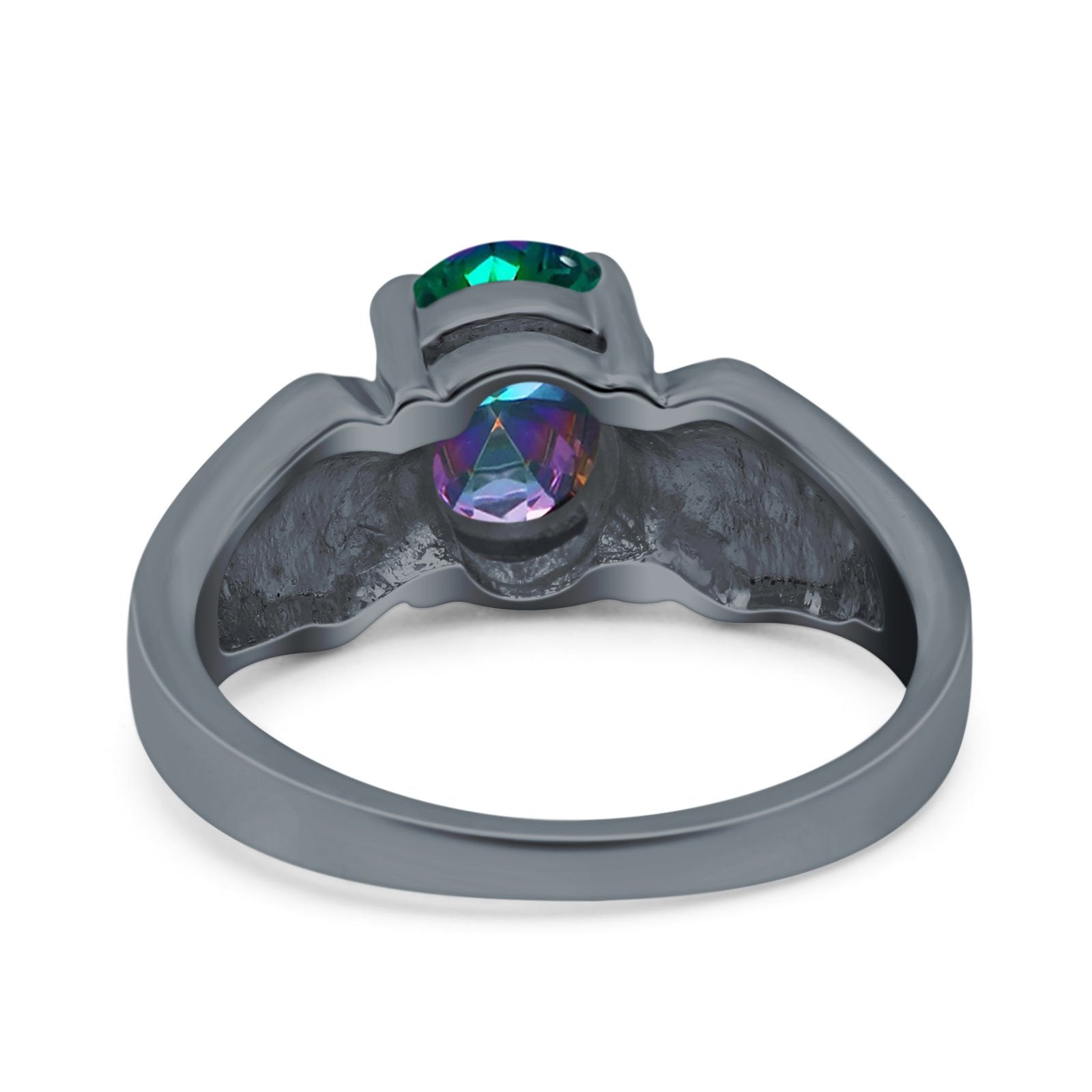 Three Stone Vintage Style Oval Art Deco Created White Opal Wedding Engagement Ring Simulated Cubic Zirconia 925 Sterling Silver