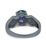 Three Stone Vintage Style Oval Art Deco Created White Opal Wedding Engagement Ring Simulated Cubic Zirconia 925 Sterling Silver