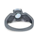 Three Stone Vintage Style Oval Art Deco Created White Opal Wedding Engagement Ring Simulated Cubic Zirconia 925 Sterling Silver