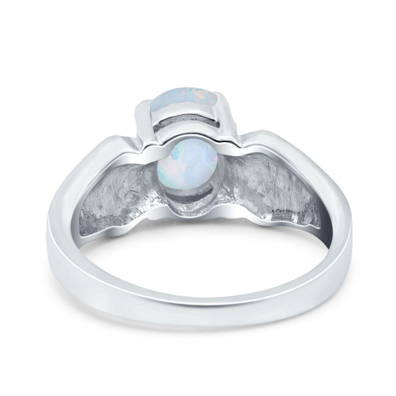 Three Stone Vintage Style Oval Art Deco Created White Opal Wedding Engagement Ring Simulated Cubic Zirconia 925 Sterling Silver