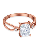 Halo Wedding Ring Baguette Round Simulated Cubic Zirconia 925 Sterling Silver