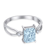 Halo Wedding Ring Baguette Round Simulated Cubic Zirconia 925 Sterling Silver