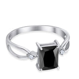 Halo Wedding Ring Baguette Round Simulated Cubic Zirconia 925 Sterling Silver