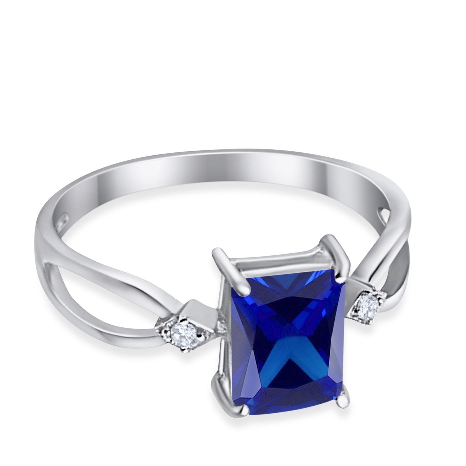 Halo Wedding Ring Baguette Round Simulated Cubic Zirconia 925 Sterling Silver