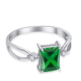 Halo Wedding Ring Baguette Round Simulated Cubic Zirconia 925 Sterling Silver