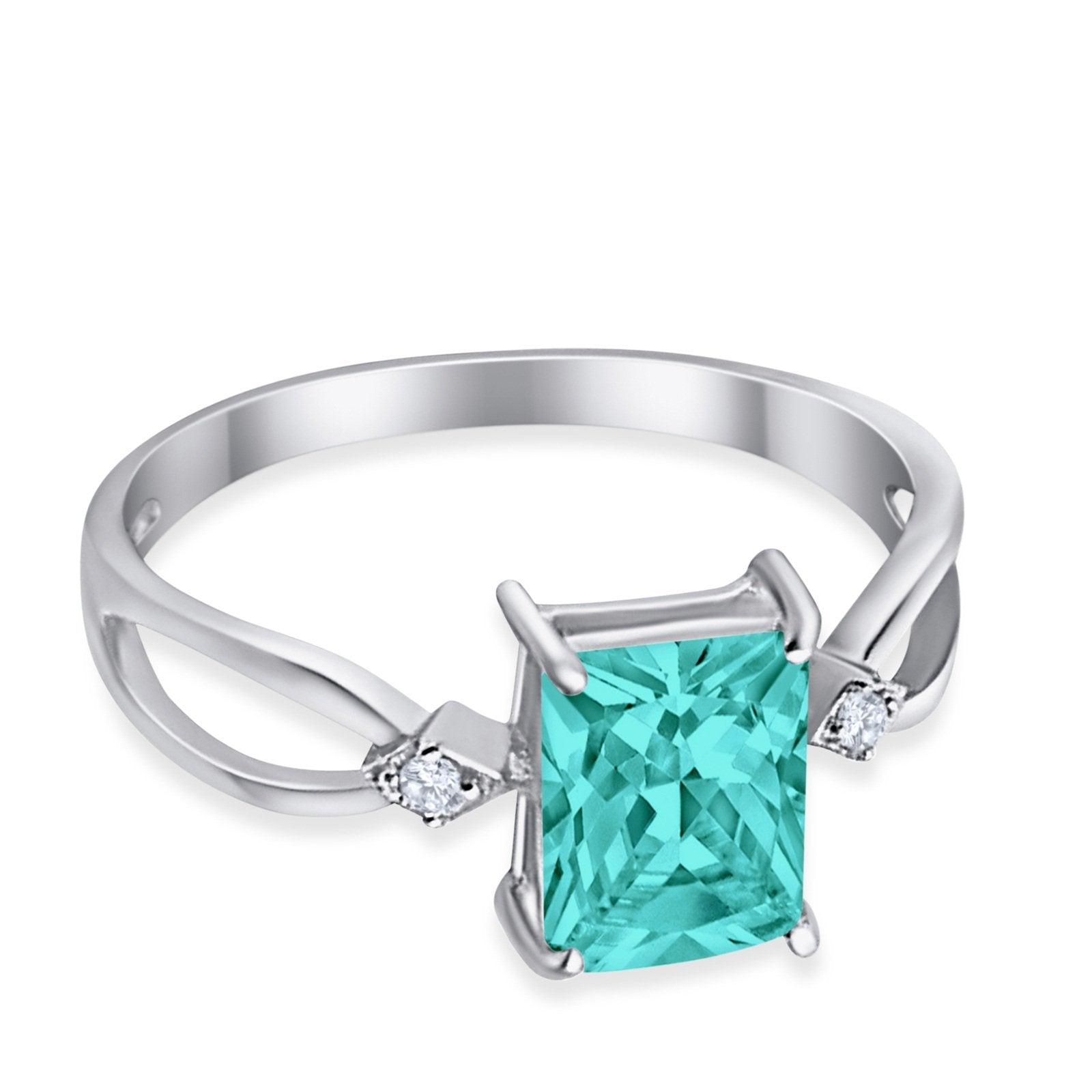 Halo Wedding Ring Baguette Round Simulated Cubic Zirconia 925 Sterling Silver