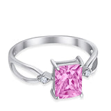 Halo Wedding Ring Baguette Round Simulated Cubic Zirconia 925 Sterling Silver