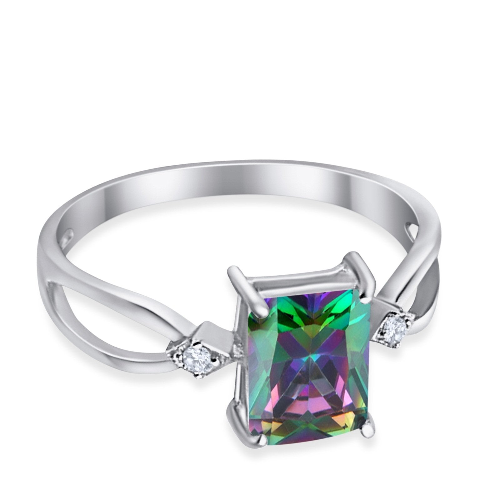 Halo Wedding Ring Baguette Round Simulated Cubic Zirconia 925 Sterling Silver