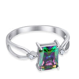 Halo Wedding Ring Baguette Round Simulated Cubic Zirconia 925 Sterling Silver