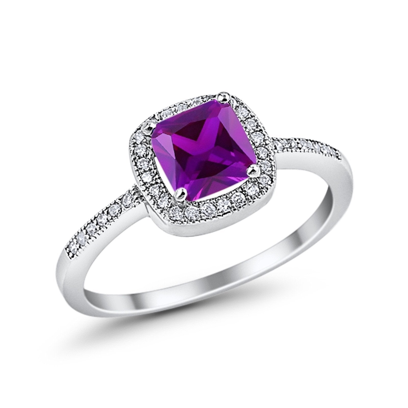 Halo Accent Engagement Ring Simulated Cubic Zirconia 925 Sterling Silver